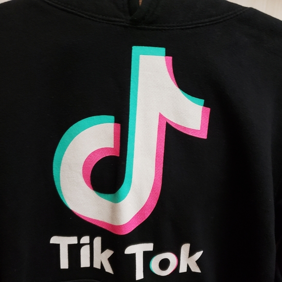 3 Layer Tic Tok Hoodie Youth Size XL Black Front Spell Out Pouch - Picture 3 of 5